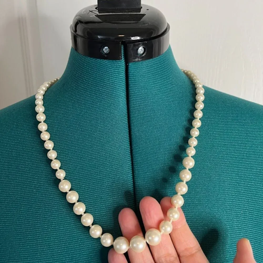 Beaded Long Graduated Faux Pearl Wedding Bridal Necklace